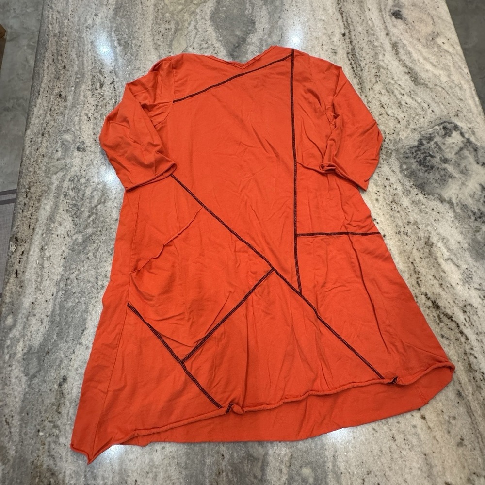 Cynthia Ashby XL Lagenlook Baggy Midi Dress 3/4 Sleeve Orange Pockets Hobo USA
